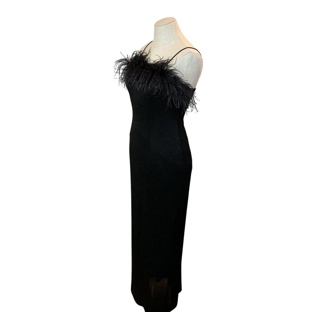Alex Evenings Spaghetti Strap Feather Trim Evening Gown Womens 6P Black - Picture 4 of 10